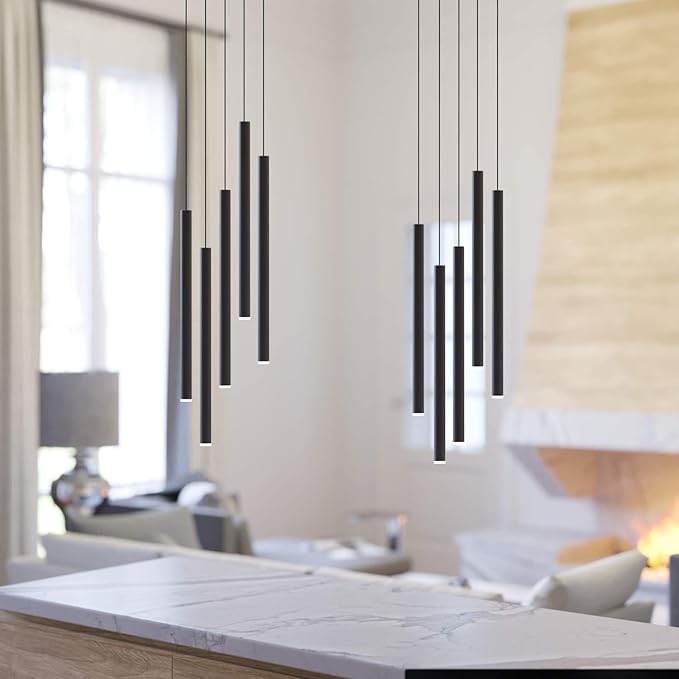 contec development CANALIS 5 Mini Pendant Lighting Black - LED Hanging Light Fixture for Kitchen Island, Bar, Foyer - Cluster Pendants - Dimmable, Adjustable Wire, Lamp Bulb Included