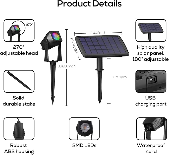 Solar Smart Bluetooth Landscape Spotlights 6 Pack, RGBW Landscape Light, Solar Spot Lights Outdoor, Solar Outdoor Uplights for Garden Trees Yard Landscape
