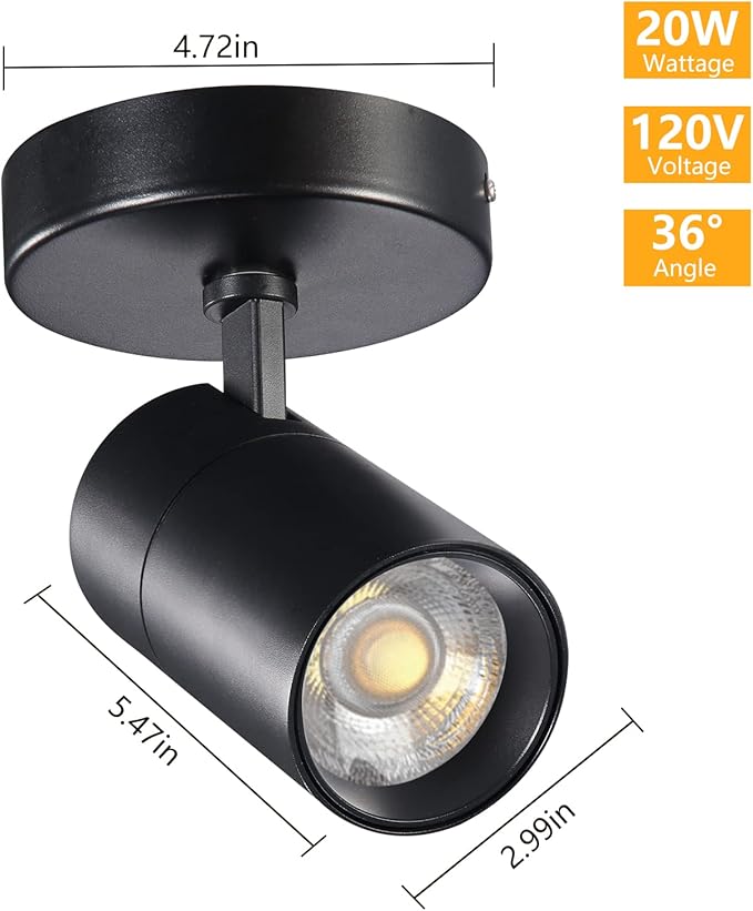 VANoopee 3-Color Dimmable Ceiling Spotlight Flush Mount Adjustable Spotlight Directional LED Spot Lights Indoor Bright Accent Fixture for Living Room Bedroom - CRI90 36° Flicker Free 20W 2000lm Black