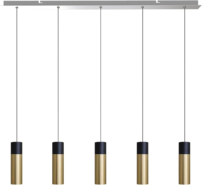 Vela 5 Mini Pendant Lighting Black-Brass - LED Hanging Light Fixture for Kitchen Island, Bar, Foyer - Cluster Pendants - Dimmable, Adjustable Wire, Lamp Bulb Included