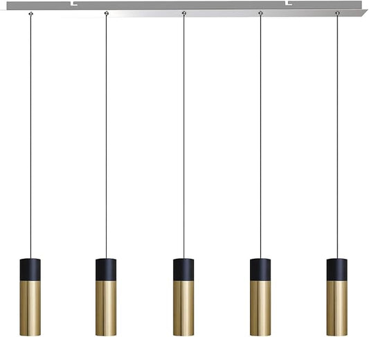 Vela 5 Mini Pendant Lighting Black-Brass - LED Hanging Light Fixture for Kitchen Island, Bar, Foyer - Cluster Pendants - Dimmable, Adjustable Wire, Lamp Bulb Included
