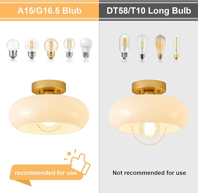 Mid-Century Modern Gold Semi Flush Mount Ceiling Light,White Glass Dome Hallway Lighting Fixtures, Metal Close to Ceiling Lamp for Entryway Bathroom Kitchen Bedroom Porch Foyer Office(11 Inch)