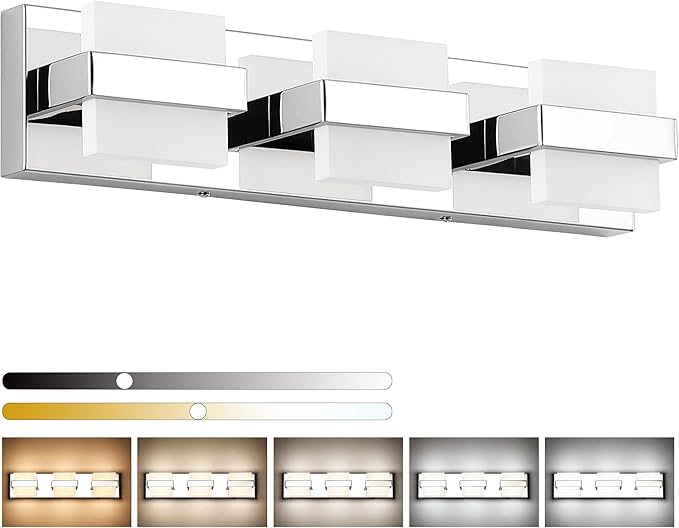SOLFART 3-Lights Chrome Bathroom Light,Vanity Light Over Mirror, Modern LED Light Fixtures, 5 Color Temperature Adjustable Modern Light for Bathroom