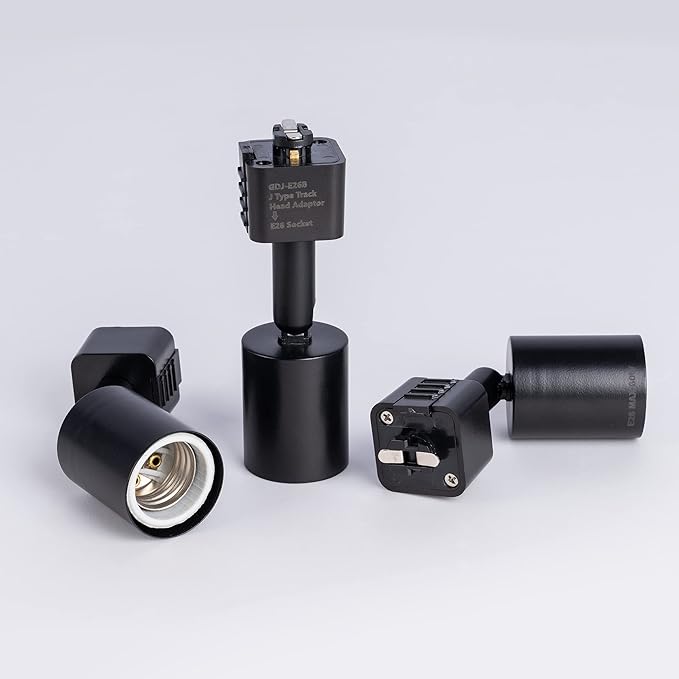 mirrea J Type Track Lighting Head to E26 Medium Screw Base Adapter Light Direction Adjustable Pack of 12 (Black)