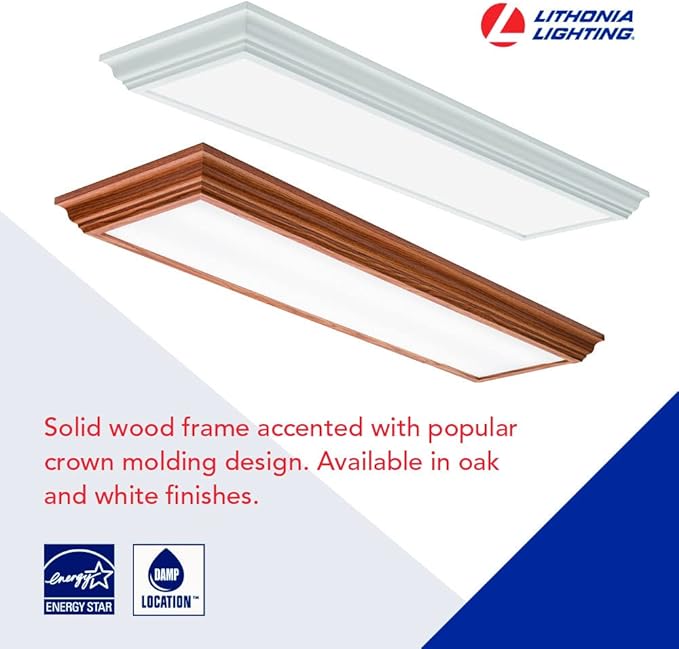 Lithonia Lighting Cambridge 4 Foot LED Kitchen Light Fixture, Linear Flush Mount Ceiling Light Fixture, 4000K Cool White, 3300 Lumens, 120 Volts, 39 Watts, Damp Listed, White (FMFL 30840 CAML WH)