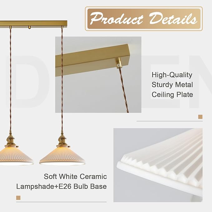 3 Light Linear Pendant Lighting Milk Glass Linear Chandelier Brushed Gold Kitchen Island Lighting Mid Century Brushed Gold Hanging Ceiling Light Fixtures for Dining Room Living Room MPL16D-3L