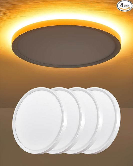 4 Pack 12 Inch LED Flush Mount Ceiling Light Fixture with Night Light, 24W 2400LM, 3000K/4000K/5000K 3CCT Selectable, Dimmable LED Ceiling Light for Bedroom Hallway, White