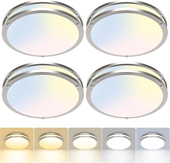 hepside 4 Pack Flush Mount Ceiling Light Fixture, Dimmable & 5CCT Ceiling Light Black, 10inch 15W 3000K 3500K 4000K 5000K 6500K Adjustable Ceiling Lamps for Kitchen Bathroom Bedroom Hallway