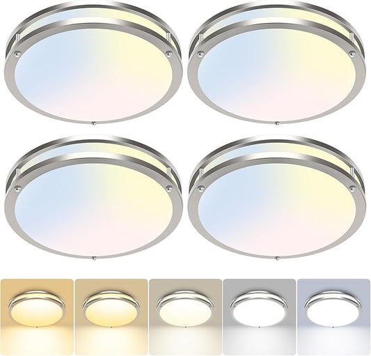 hepside 4 Pack Flush Mount Ceiling Light Fixture, Dimmable & 5CCT Ceiling Light Black, 10inch 15W 3000K 3500K 4000K 5000K 6500K Adjustable Ceiling Lamps for Kitchen Bathroom Bedroom Hallway
