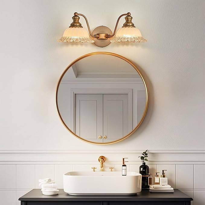 XIEDUN Vintage Vanity Light Brushed Brass 2 Light Vanity Lights for Bathroom Vanity Light Fixtures