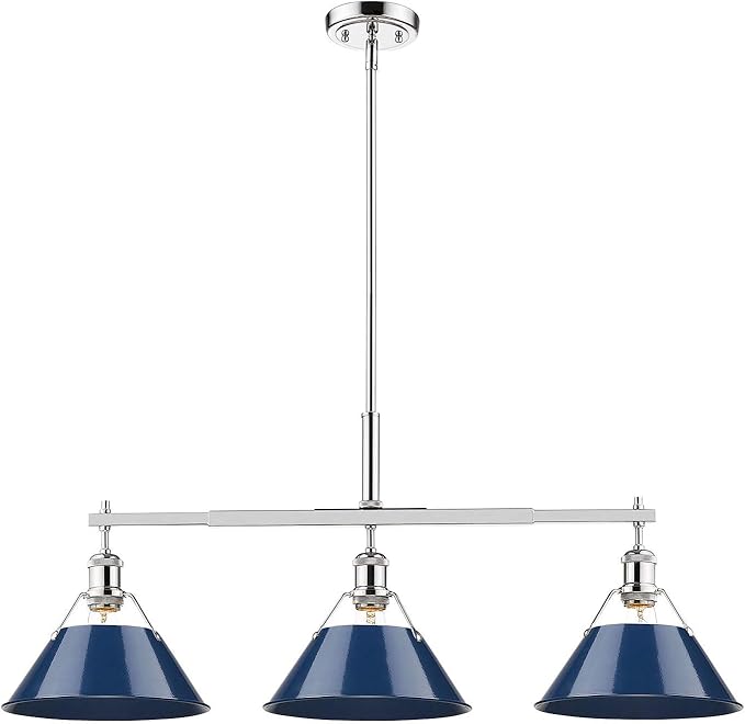 Golden Lighting 3306-LP CH-RBZ Orwell Linear Pendant, Chrome with Rubbed Bronze Shade