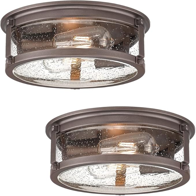 Industrial Flush Mount Light Fixture, 2-Light Farmhouse Ceiling Lights for Hallway,Kitchen,Stairways,Bedroom,Oil Rubbed Bronze Finish 2PK