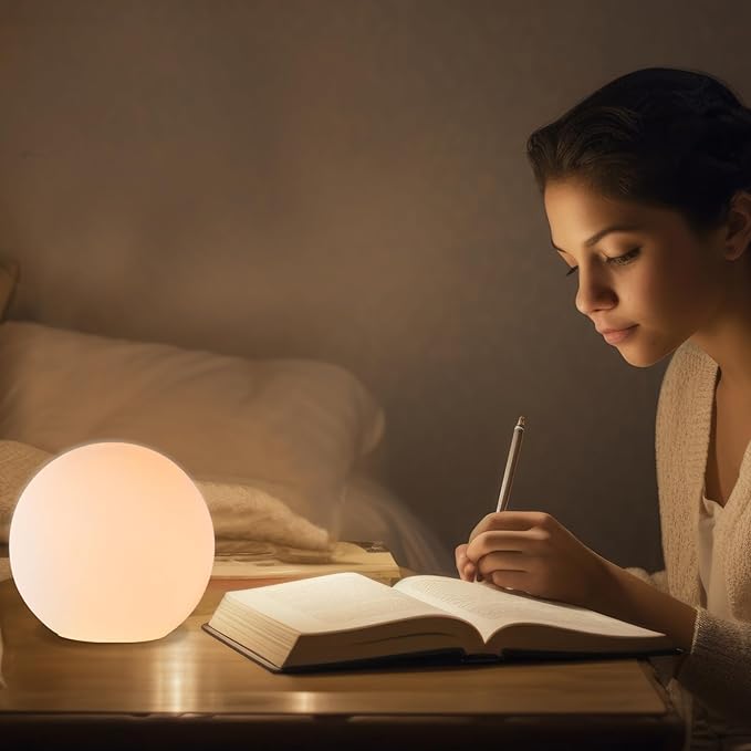 6 Inch Ball Table Lamp with Glass Shade, Ball Light Bookshelf Lamp for Bedroom, Dorm, Office and Bedroom Bookshelf Reading Decoration, Without Bulb