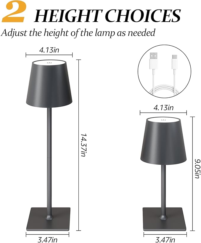 CHLORANTHUS 2 Pack Cordless Table Lamps, 3 Colors Stepless Dimming, 5000mAh Rechargeable Battery LED Desk Lamp for Bedroom/Couple Dinner/Desk/Cafe/Dining Room/Terrace