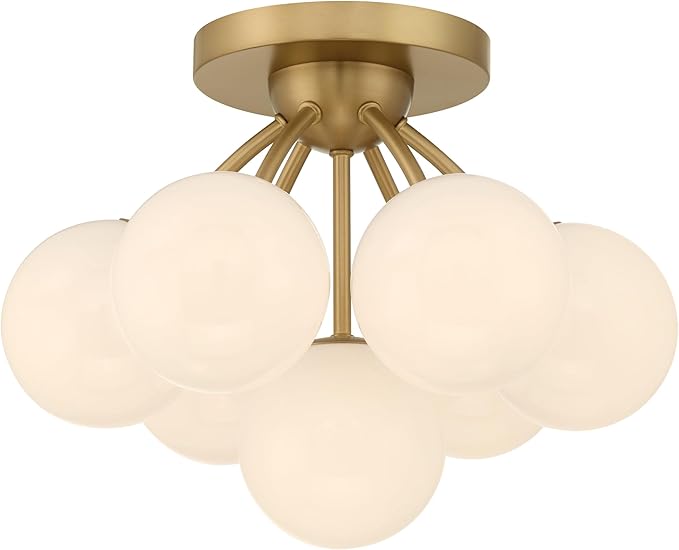 Minka-Lavery Lunara 18.25" 7-Light Semi-Flush Mount - Legacy Brass with Opal Glass (Bulb Not Included)