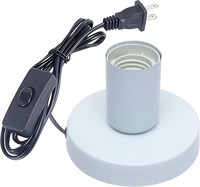 Industrial Table Lamp, Small Polished Metal Desktop Light Socket Base, Vintage E26/E27 Edison Screw Light Bulb Holder, 5.57ft Cord on/Off Switch with US Plug (White Color)