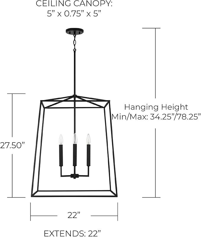 Capital Lighting 537643MB Thea Lantern Foyer Pendant, 4-Light 240 Total Watts, 28" H x 22" W, Matte Black