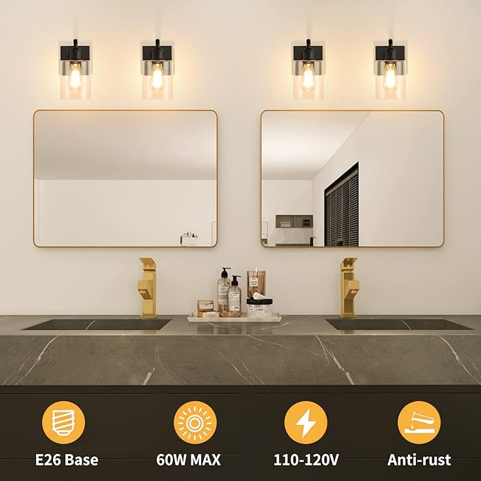 HOXIYA Bathroom Wall Sconce Industrial Wall Lamp Farmhouse Light Fixture, Matte Black Rustic Vanity Light, Dimmable Bedside Wall Lamp