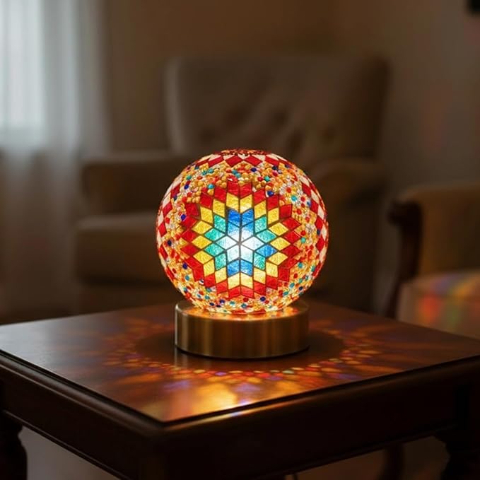 Baquler Turkish Mosaic Lamp Kit DIY Stained Glass Decorative Table Bedside Night Light Tabletop Bohemian Moroccan Lamp Craft Kit for Living Room Decorations(Multicolor)
