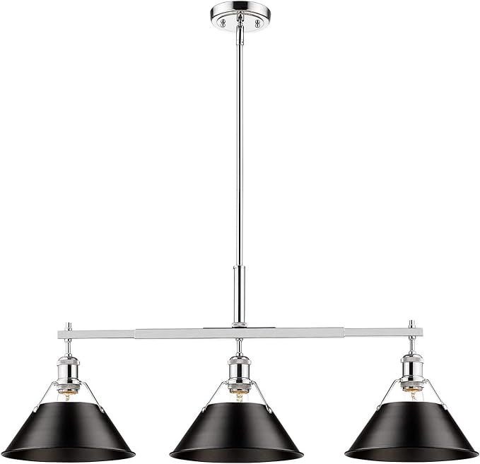 Golden Lighting 3306-LP CH-RBZ Orwell Linear Pendant, Chrome with Rubbed Bronze Shade