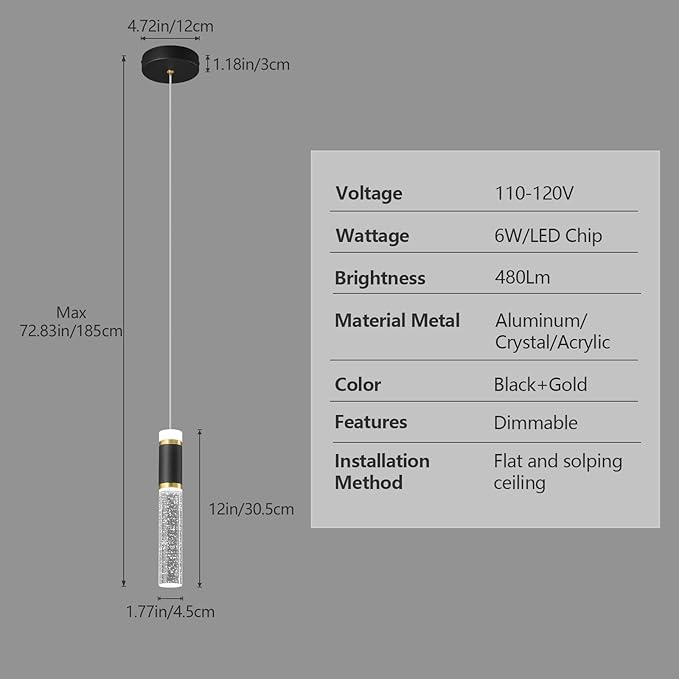 Pendant Ceiling Light Fixture for Kitchen Island, Black Gold Pendant Light Integrated Dimmable LED Hanging Light with Bubble Crystal Pendant Light Modern Pendant Lights Kitchen Island (3-Pack)