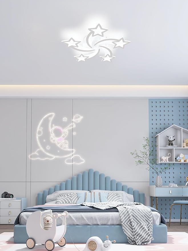 Goeco Kids Ceiling Light, 6500K 39W Modern Acrylic LED Close to Ceiling Light Fixture, White Star Shape Flush Mount Lamp for Kids Room, Nursery, Bedroom, Living Room