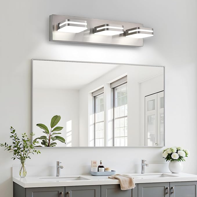 360° Rotate LED Bathroom Vanity Light Fixtures, 1300LM Acrylic Brushed Nickel Vanity Lights for Bathroom, Modern Wall Lighting Fixtures Over Mirror Kitchen Living Hallway (Natural White Light 5000K)