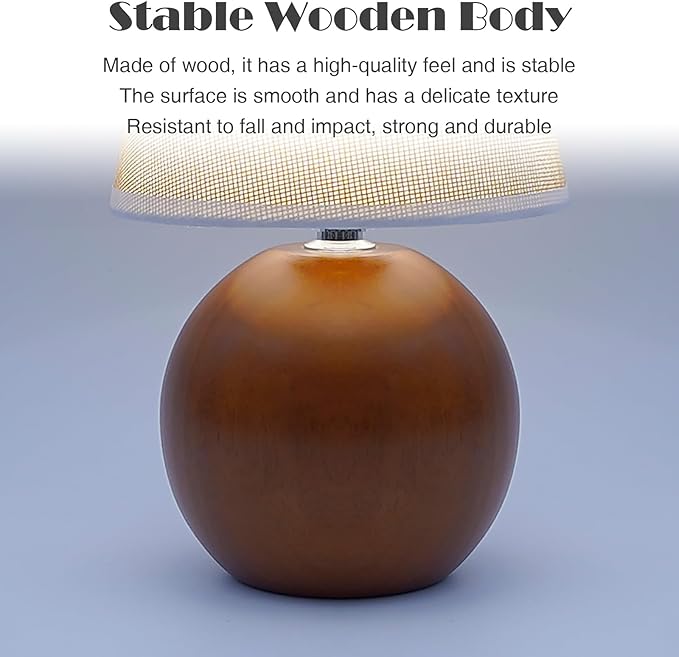Vintage Wooden Base Fabric Night Lamp, Adjustable Light Color and Brightness with Power-Off Memory, Safe USB Powered, Retro LED Table Light for Bedroom Living Room Office (Flax Yellow)
