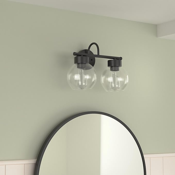 EAPUDUN 2-Light Matte Black Bathroom Light Fixtures Over Mirror, Vanity Lights for Bathroom with Clear Glass Shades, Industrial wall sconces, WLA1434-BK