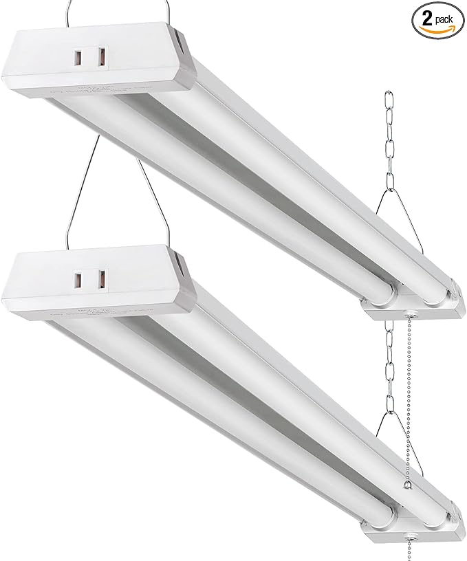 4FT Linkable LED Shop Light for Garages, 42W 4800LM 5000K Daylight Led Shop Lights, Ceiling Light with Pull Chain (ON/Off), Linear Worklight Fixture with Plug, 2 Pack