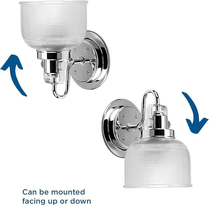 Progress Lighting P2989-15 Archie Collection Clear Double Prismatic Glass Coastal Bath Vanity, 1-Light, Polished Chrome