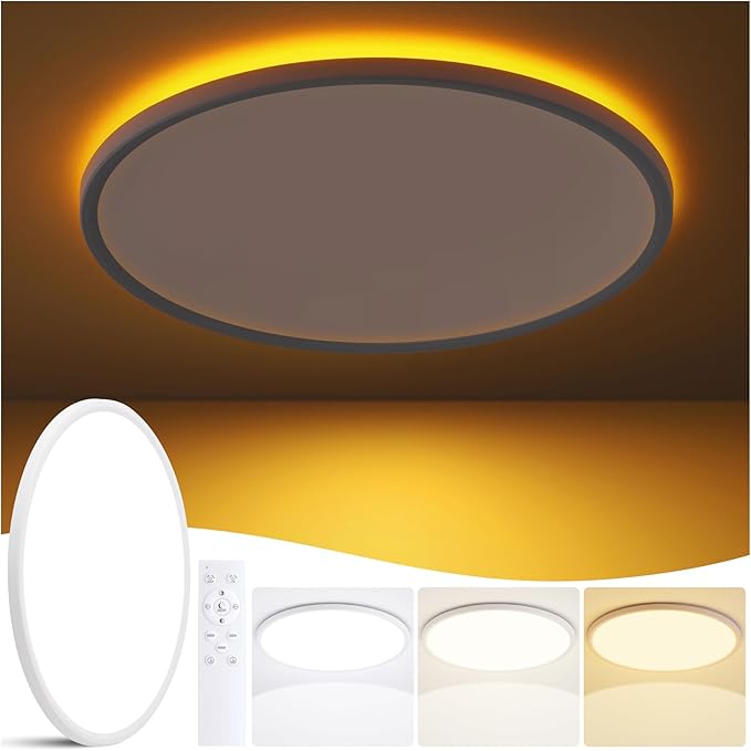 15 Inch Flush Mount Ceiling Light with Night Light, 36W 3600LM, Dimmable LED Ceiling Lights Fixture with Remote Control, 3000K/4000K/6500K Selectable, Slim Bright Bedroom Light Fixture, Round White