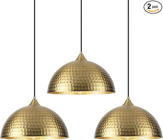 Hammered Pendant Lights Kitchen Island 3 Pack, 12 Inch Gold Dome Pendant Light, Industrial Hammered Pendant Light, Island Pendant Lights for Kitchen, Dining Room, Cafe