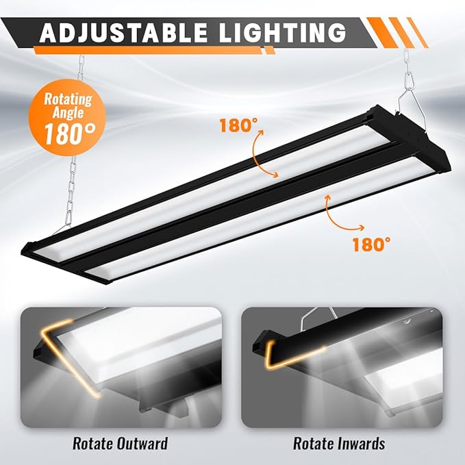Allsmartlife LED Linear High Bay Shop Light 2-Pack, 5000K Daylight 300W 40500LM 0-10V Dimmable Adjustable Tilt Hanging LED Shop Lighting Fixtures for Garage Warehouse Workshop, ETL