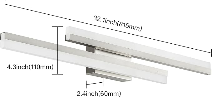 PRESDE 32 Inch LED Bathroom Vanity Light Bar, Modern Brushed Nickel Wall Lighting Fixture Over Mirror 3CCT