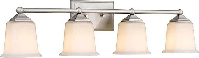 Tawson Nox Vintage 4-Light Vanity Light Modern Wall Sconce Lighting Brushed Nickel with White Glass Shade for Bathroom, Hallway, Entryway, Kitchen, Mirror, Laundry Room