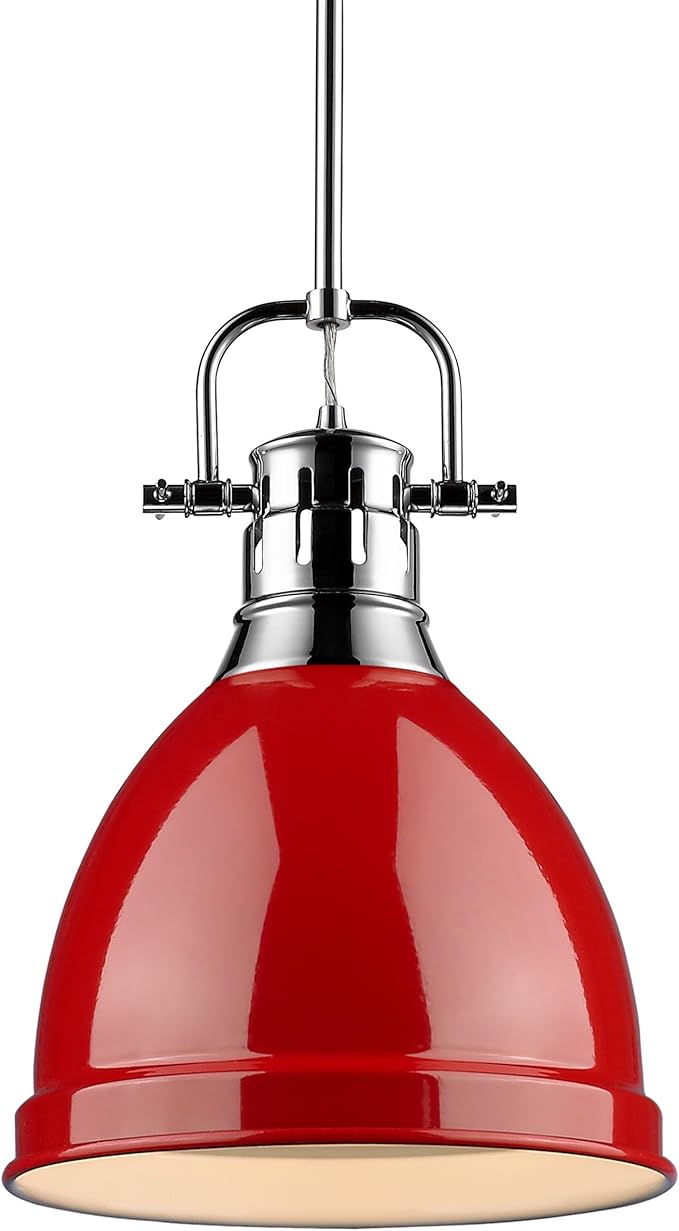 Golden Lighting 3604-S CH-RD Duncan Pendant, Chrome with Red Shade