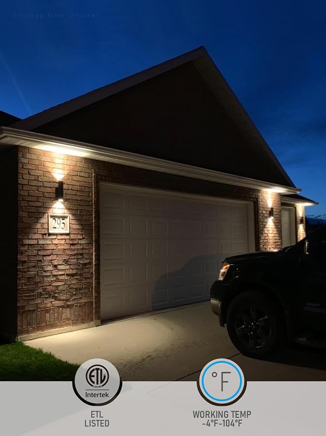 LEONLITE Modern Outdoor Cylinder Wall Lights 12", Up and Down Porch Patio Lights, Matte Black Waterproof Wall Sconce, Aluminum, E26 Base, Exterior Light Fixture Wall Mount, ETL, Pack of 2