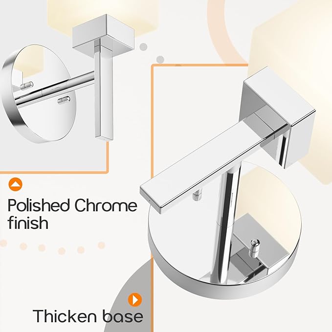 Vanity Lighting Fixtures Polished Chrome Bathroom Lights with White Frosted Glass Shade, Wall Sconces for Mirror Hallway Entrance, 2 Pack T002CH-L1-P2