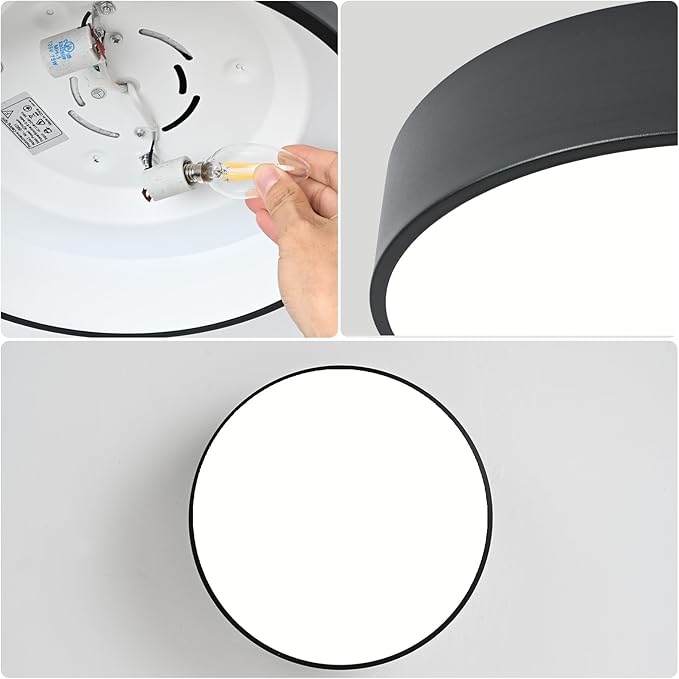 Flush Mount Ceiling Light,11.8 inch 2-Light Close to Ceiling Light Fixture,Matte Black Indoor Lighting Fixtures Ceiling for Bedroom Foyer Kitchen Entryway,Closet and Hallway
