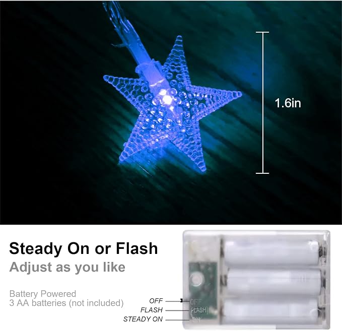 ITICdecor Star Lights Star String Lights 15 FT 30 LED Fairy Light Battery Operated Indoor&Outdoor Twinkle Christmas Lighting Bedroom Decor for Xmas Tree(Blue)