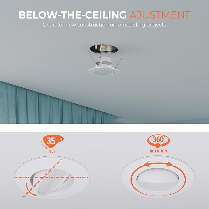 HALO RA 6 inch LED Recessed Light Trim with Adjustable Gimbal, Selectable Lumens and Selectable Color Temperature, Dim-to-Warm Feature, Damp Location Rated RA56LS9FSD2W1EWH