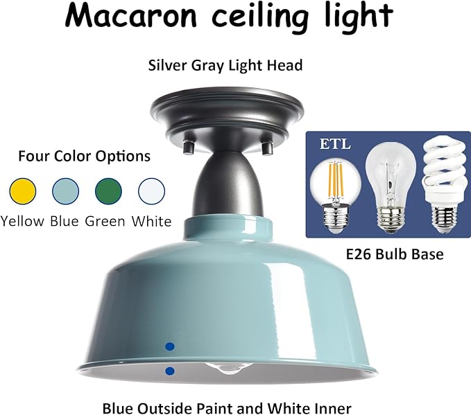 Blue Ceiling Light Fixture Macarons Indoor Ceiling Lights for Hallway Laundry Basement 10 in Barn Style Kitchen Light Fixtures Outdoor Ceiling Lights for Porch…