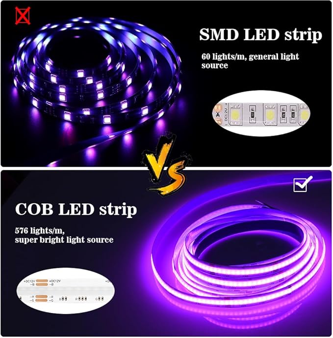 RGB COB Led Strip Light 16.4FT/5M, 576Leds/M, 24V Color Changing Led Strip Lights Dimmable with APP Control, Music Sync, Flexible Led Tape Light for Room Decor