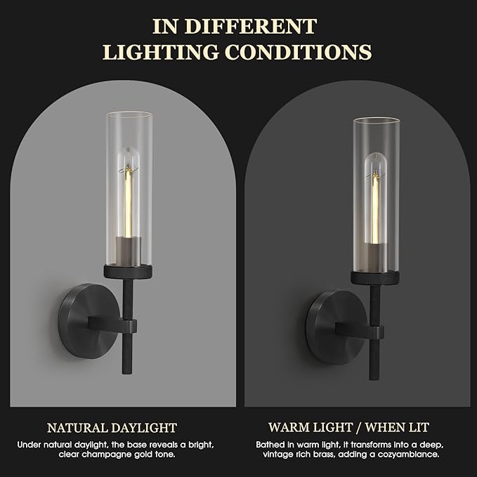 Knurled Wall Sconces, Black Wall Sconce Lights, 14" Black Bathroom Wall Sconces, Glass Linear Sconce Wall Lighting, Vanity Lights Bathroom Light Fixture Wall Lights for Living Room