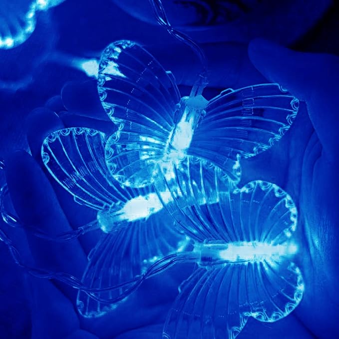Lainin String Lights 11.5FT 96 LED Curtain Lights 18 Butterfly Drops Twinkle Lights 8 Modes Fairy String Lights for Party Indoor Outdoor Room Garden Wall Wedding Christmas Xmas Decorations (Blue)