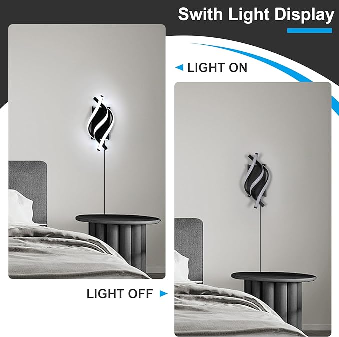 DELIPOP Modern Wall Sconces, 6500K Plug in Spiral LED Wall Sconce, 21W LED Wall Light with 5FT Plug Cord for Bedroom Bathroom Living Room Hallway Balcony