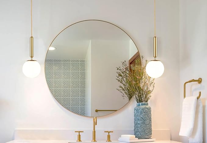 DIRYZON Brass Pendant Lights Kitchen Island Set of 2,Modern Hanging Light Fixture Globe Pendant Lighting with Milk Glass,Adjustable Height