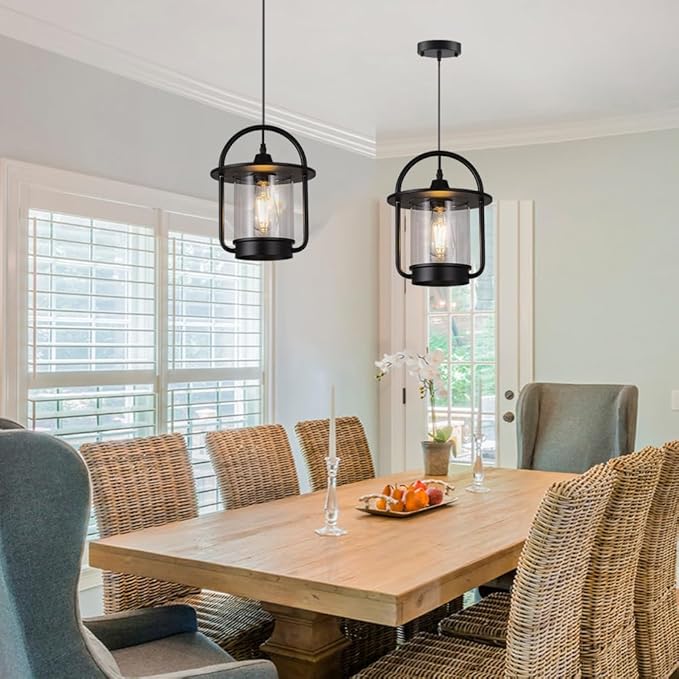 Black Pendant Lights Kitchen Island, Modern Mini Hanging Light Fixtures with Clear Glass, Farmhouse Kitchen Pendant Lighting Over Island for Sink Dining Room 2 Pack
