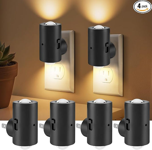 TSEXES LED Night Lights Plug into Wall,Dimmable Plug in Night Light, Dusk to Dawn, 0-200LM Bright Nightlight Auto-On/Off, 2700K Night Lights for Bedroom Hallway Stairway, 4 Pack